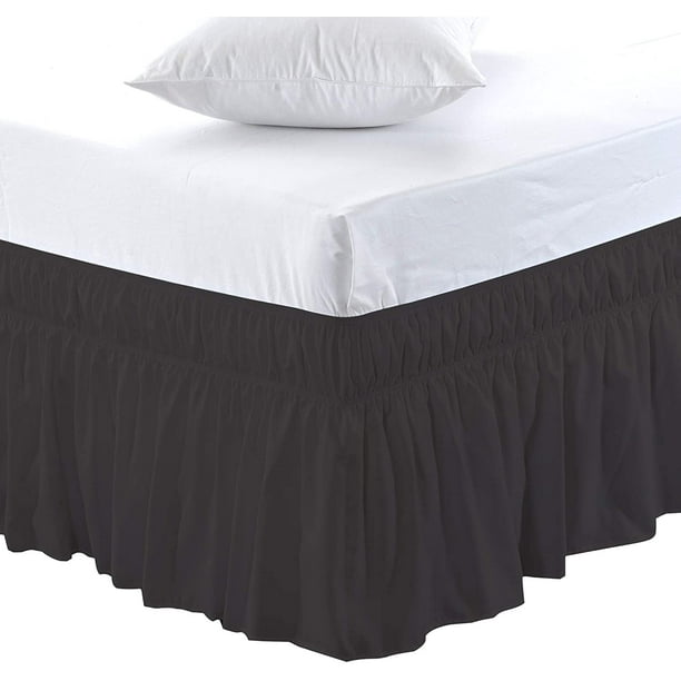Wrap Around Bed Skirts for Queen 60 x 80 Beds 15 Inches Drop, Dark Gery
