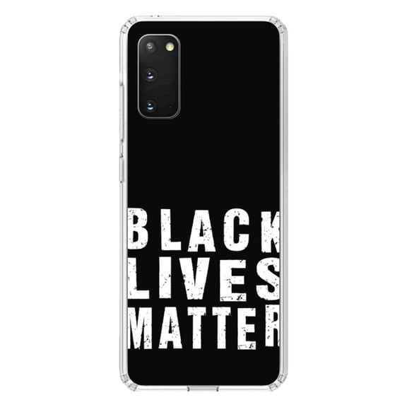 DistinctInk Clear Shockproof Hybrid Case for Galaxy S20 PLUS / 5G (6.7" Screen) - TPU Bumper, Acrylic Back, Tempered Glass Screen Protector - Black Lives Matter