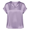 thumbnail image 3 of cocolona Summer Satin Blouse for Women V Neck Short Sleeve Silk Tops Dressy Casual Outfits Solid Color Shirts, 3 of 4