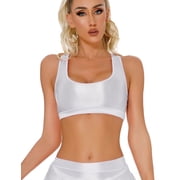 Shiny Oil Glossy Tank Tops for Women Seamless Training Gym Sports Bra Tops Metallic Compression Racerback Crop Tops Smooth Basic Rave Club Bustier Bra