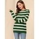 thumbnail image 3 of INSPIRE CHIC Suéter de rayas túnica con hombros descubiertos y cuello redondo para mujer Verde oscuro S, 3 of 6