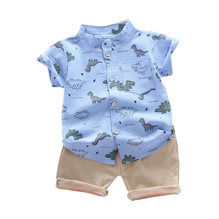 

Generic Boys Short Suit Spring and Summer Thin Soft Cartoon Dinosaur Shorts Short Sleeve Two PCS Stylish Stretch Comfortable Set Clearance