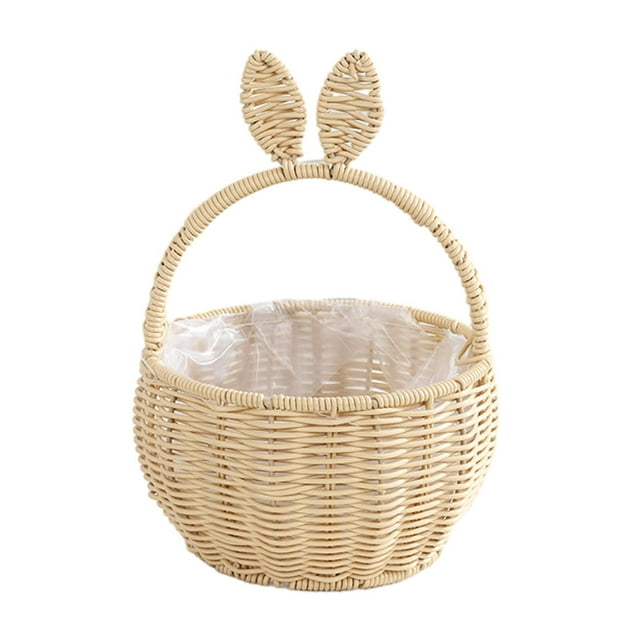 Cesta de almacenamiento de ratán de imitación con mango y revestimiento, cesta decorativa, canasta de frutas de canasta de flores tejidas ,