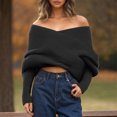 thumbnail image 2 of Towmus Off The Shoulder Tops for Women Long Sleeve Going Out Y2K Tops Knit Pullover Fall Outfits ,Black ,One Size, 2 of 4