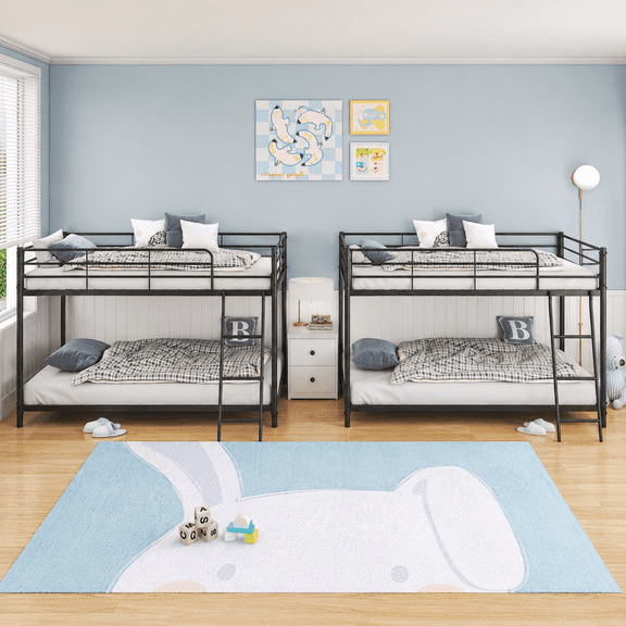 Zimtown Set of 2 Twin-over-Twin Low Profile Junior Bunk Bed, Black