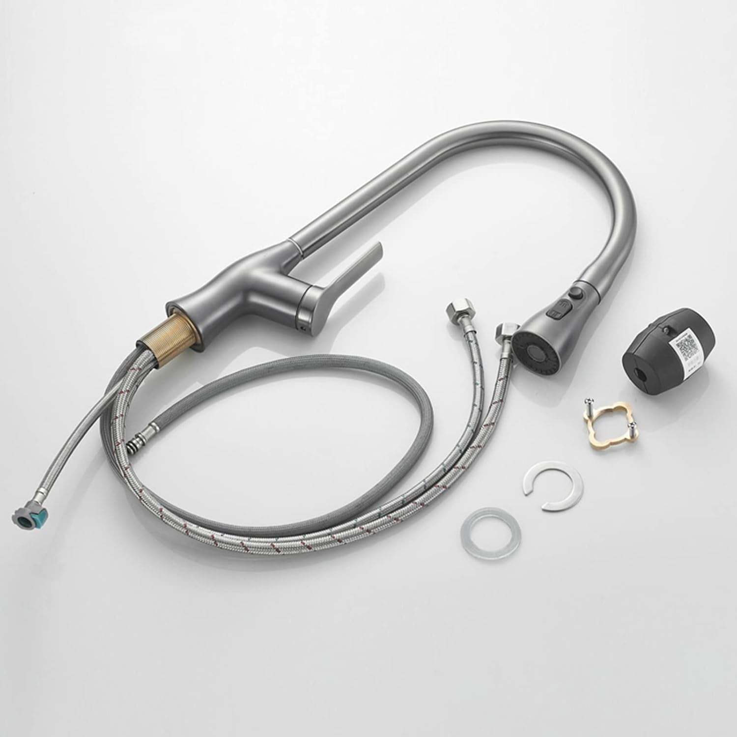 Kitchen Faucets with Pull Out Spray Gray Swivel Telescopic Brass Kitchen Sink Mixer Faucet