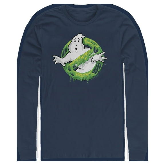 Men's Ghostbusters Slime Logo Long Sleeve Shirt Navy Blue X Large