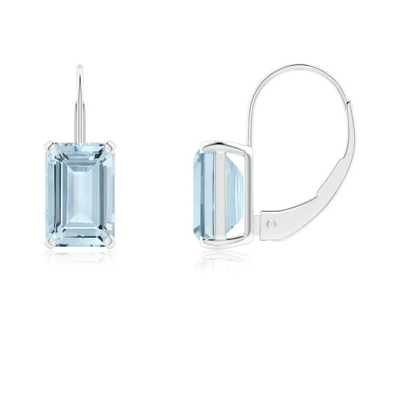 ANGARA Natural Emerald-Cut 1 ct Aquamarine Solitaire Leverback Earrings in 14K White Gold for Women (Size-6x4mm) | March Birthstone, Anniversary, Jewelry Gift for Women | Natural Aquamarine Earrings