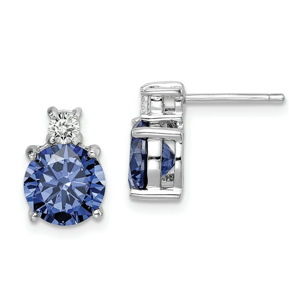 Primal Silver Sterling Silver Rhodium-plated Blue and White Cubic Zirconia Stud Earrings