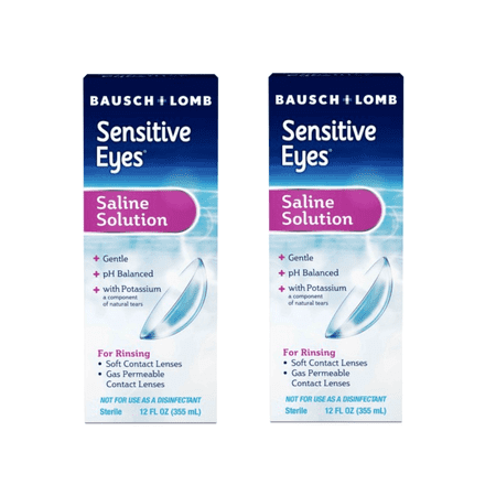2 Pack - Sensitive Eyes Saline Solution from Bausch & Lomb, for Soft Contact & Gas Permeable Lenses, Saline Solution with Potassium, 12 Fl Oz (355 mL)