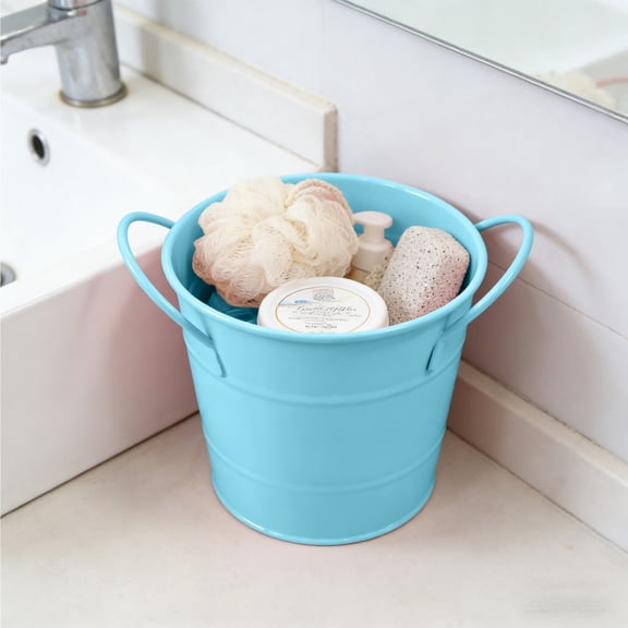 Iron Storage Bucket with Double Handles for Bathroom Countertop, Kitchen Organizer, Desktop Pen Holder, Mini Metal Flower Pot for Succulents, Home Decor and Party Centerpiece, Rust Resistant