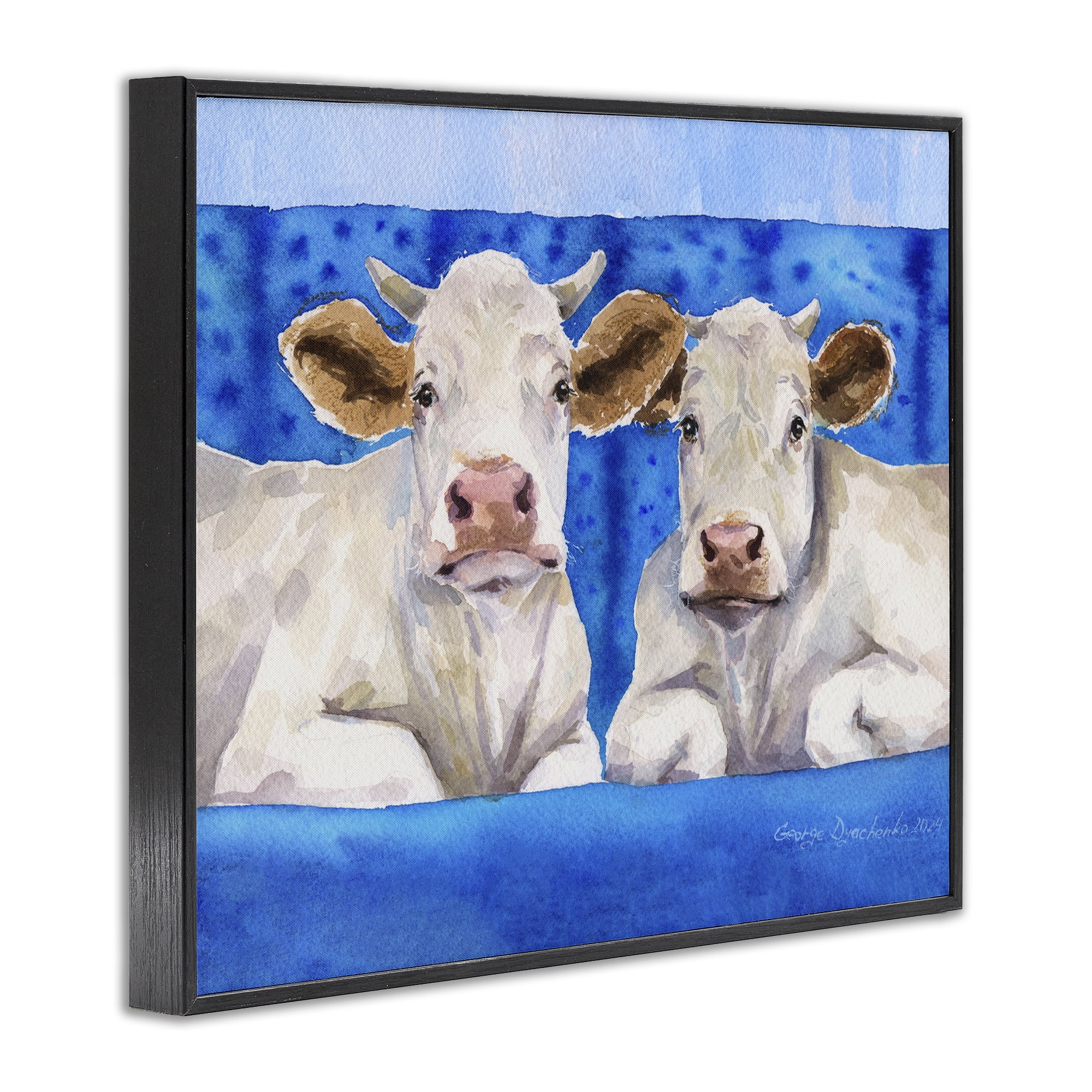 Stupell Industries White Cows on Blue Sofa Black Framed Giclee Art, design by George Dyachenko