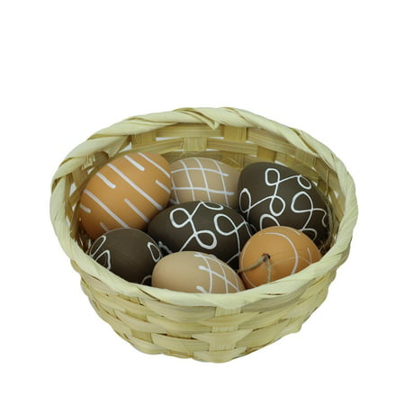 Set of 7 Natural Tone Decorative Painted Design Spring Easter Egg Ornaments