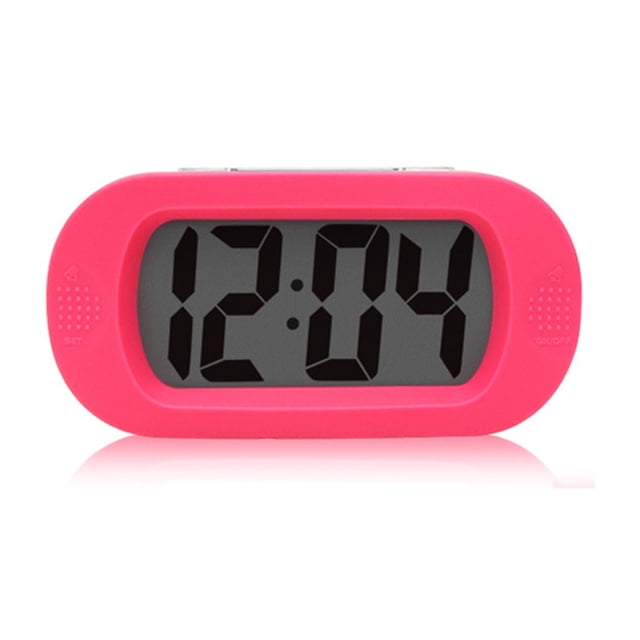VONKY LED Alarm Clock with Snooze Night Light Table Bedside Alarms Silicone Shell LCD Screen Bell Home Travel Office Dorm Pink