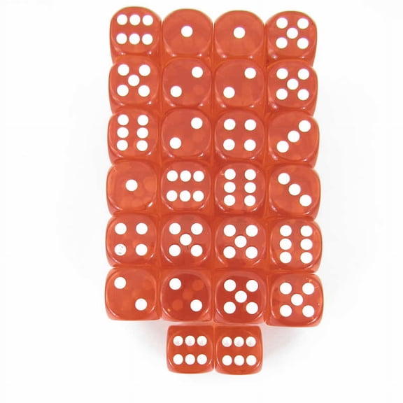 Orange Translucent Dice with White Pips D6 16mm (5/8in) Pack of 50 Wondertrail
