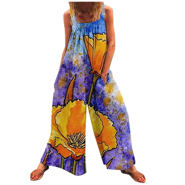 Mono largo suelto sin mangas con estampado de verano para mujer y mujer Fridja alkflakhf37218