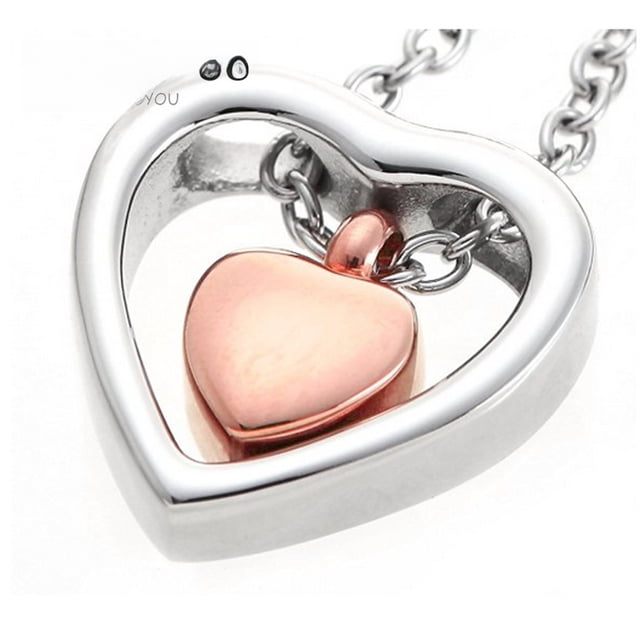 Collar funerario con forma de corazón de acero de titanio que se puede abrir con colgante de botella de aceite esencial con letras de moda