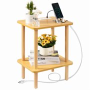 Side Table with Charging Station, Small Side Table with 2 USB Ports and Outlets, Small End Tables for Small Spaces in Living Room, Bedroom & Nursery, 2 Tier Small Nightstand