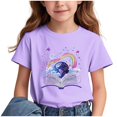 thumbnail image 1 of GreatBaby T-shirt Respirant pour Enfants à Manches Courtes pour Garçons Filles Saison de la Rentrée Col Rond Manches Courtes Hauts Décontractés Polyvalents pour l'Extérieur (Violet#4, 9 Ans), 1 of 7