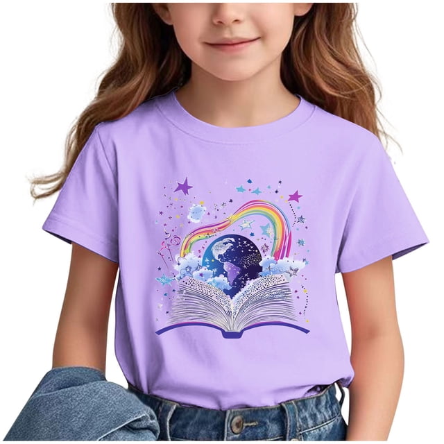 GreatBaby T-shirt Respirant pour Enfants à Manches Courtes pour Garçons Filles Saison de la Rentrée Col Rond Manches Courtes Hauts Décontractés Polyvalents pour l'Extérieur (Violet#4, 9 Ans)