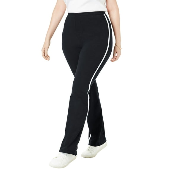 Woman Within Plus Size Stretch-Cotton Knit Pull-On Bootcut Side-Stripe Leggings