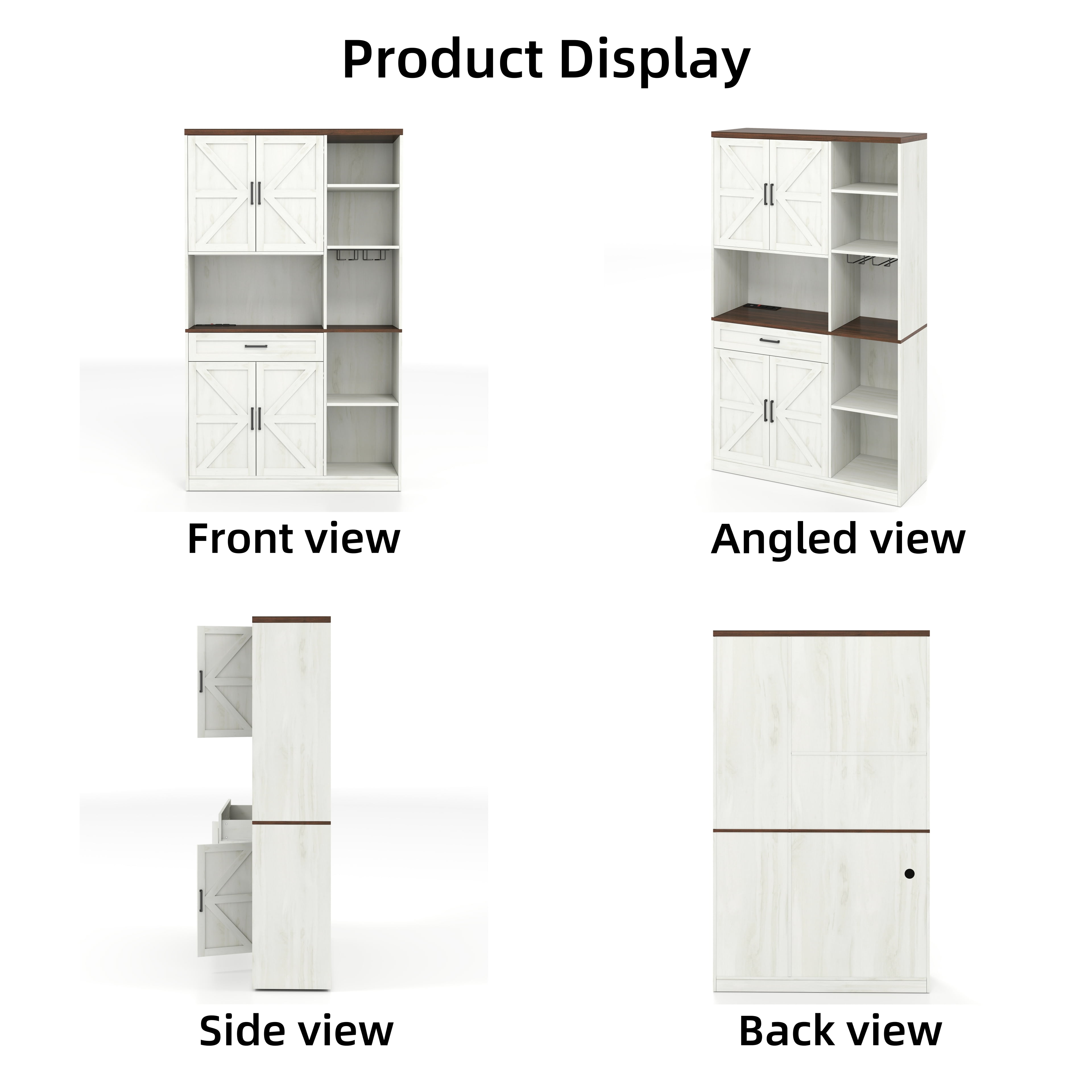 TrumanPick 71" Farmhouse Kitchen Pantry Cabinet with Lights and Charging Station, Coffee Bar Cabinet, Adjustable Shelves, Buffet for Kitchen and Dining Room,White