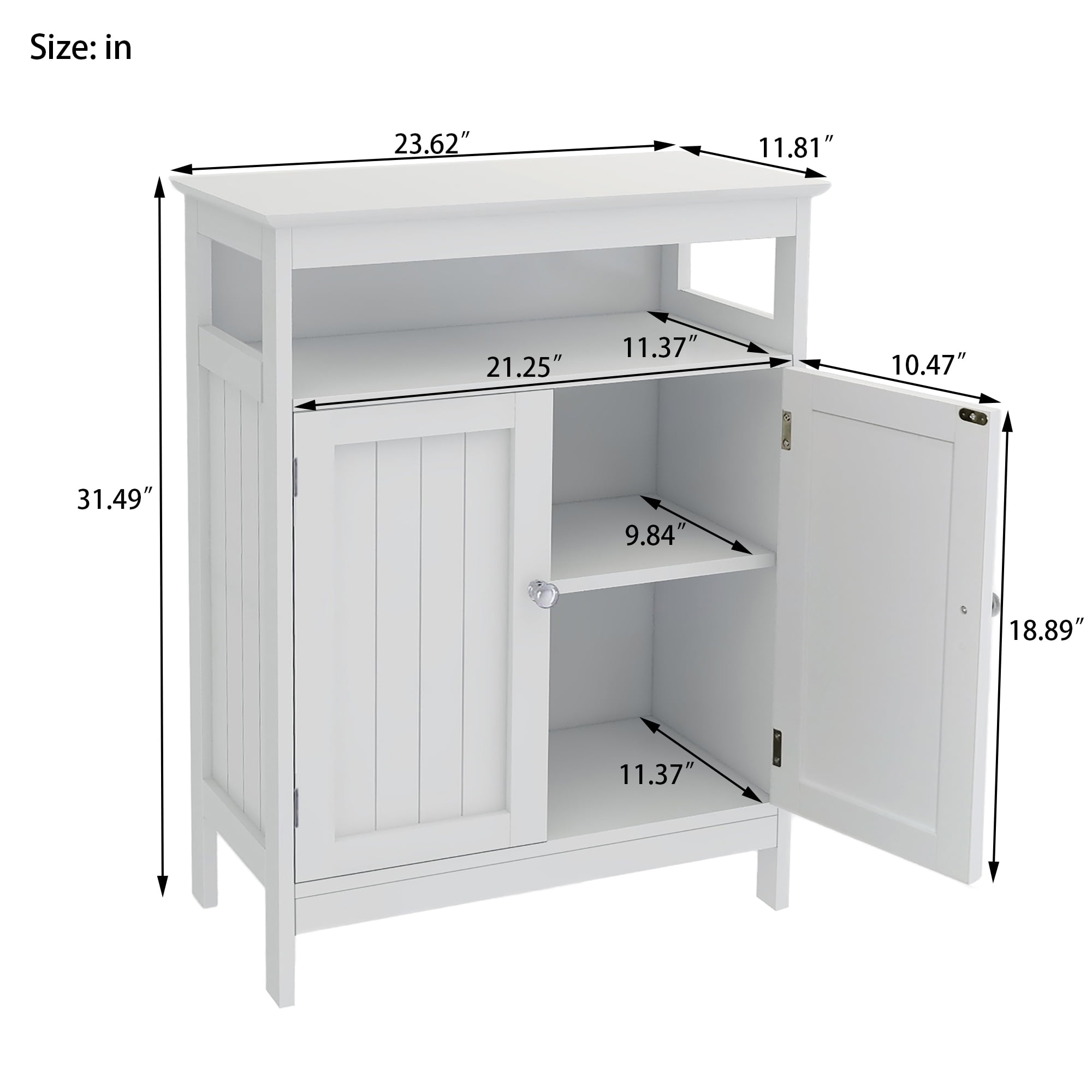 Mintazer Farmhouse Bathroom Floor Cabinet, MDF Storage Cupboard with 2 Shutter Doors for Bedroom,Bathroom,Entryway, White