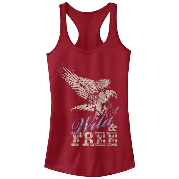 Junior's Lost Gods Eagle Wild and Free USA Racerback Tank Top Scarlet 2X Large