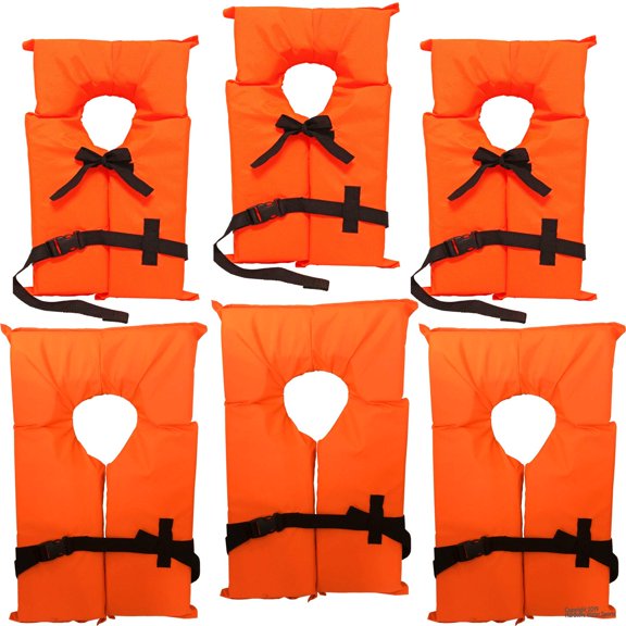 Type II Neon Orange Life Jacket Vest - Adult Universal or Youth Boating PFD