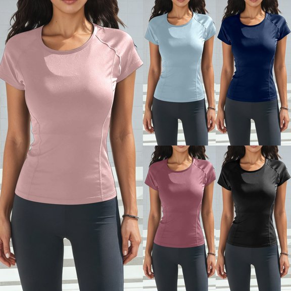 Gaexia Women's Summer Short Sleeve Yoga Fitness Top Slim Fit Athletic Running Training Workout T Shirt Breathable Wicking Stretchy Lightweight Casual Activewear For Gym (BU1,XL)