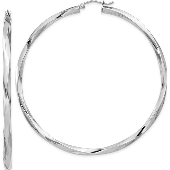 Sterling Silver Rhodium-Plated 3X65mmtwisted Hoop Earrings (67 X 65) Made In Mexico qe4592