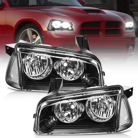 Nilight Headlight Assembly Compatible with 2006 2007 2008 2009 2010 Dodge Charger Black Housing Clear Reflector Lens Headlights Replacement Bumper Lamp Set Driver and Passenger Side