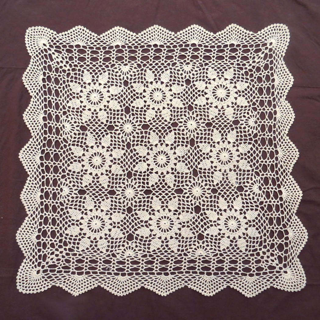 Vintage Embroidered Hand Crochet Doilies Square Lace Table Cloth Topper Mats 16" 