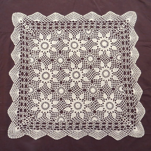 Dreamhall Handmade Crochet Tablecloth Vintage Cotton Lace Square Table Placemat Sofa Doilies Beige