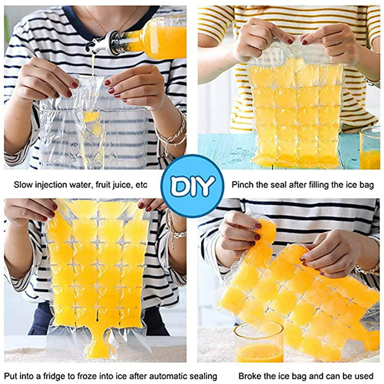 W WBLD Disposable Ice Cube Bags ,Stackable Easy Release Ice Cube Mold Trays, Self-Seal Freezing Maker,Cold Ice Pack Cooler Bag for Cocktail Food Wine,2400