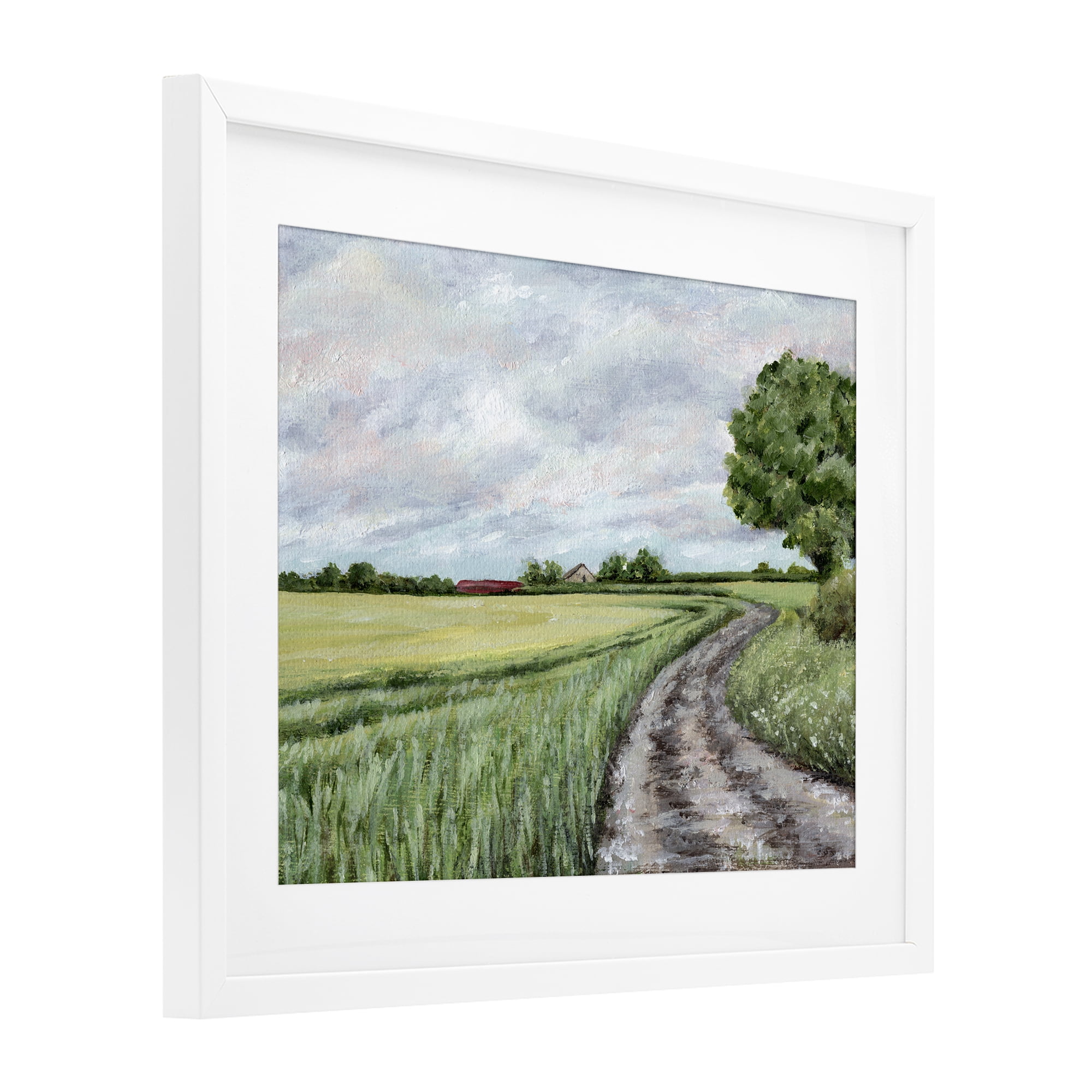 Winding Country Roads White Framed Print Under Glass, design by Leah Noel Art