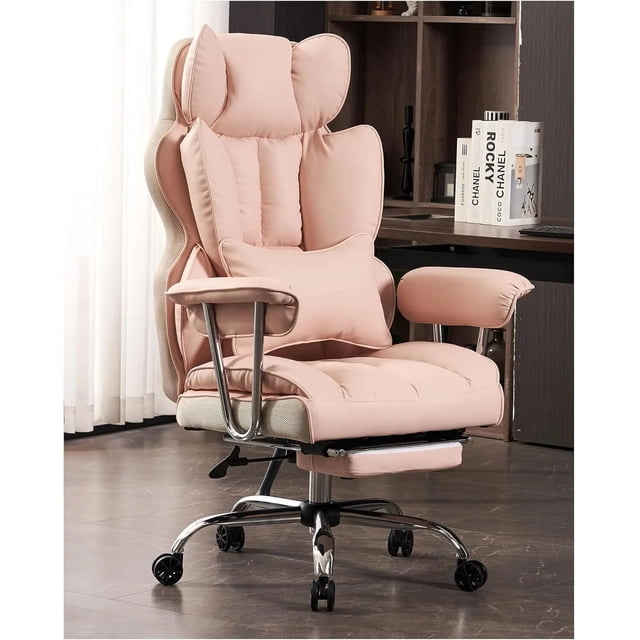 Desk Office Chair 400LBS, Big High Back PU Leather Computer Chair, Executive Office Chair with Leg Rest and Lumbar Support My Lux Decor Round