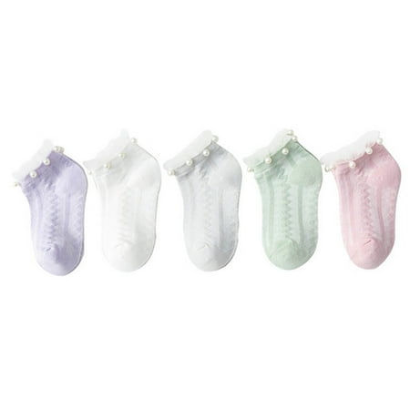 

Liveday 5 Pair Pearl Mesh Socks for Kids Girl Cotton Novelty Ankle Socks Breathable Elastic Ultra Thin Socks