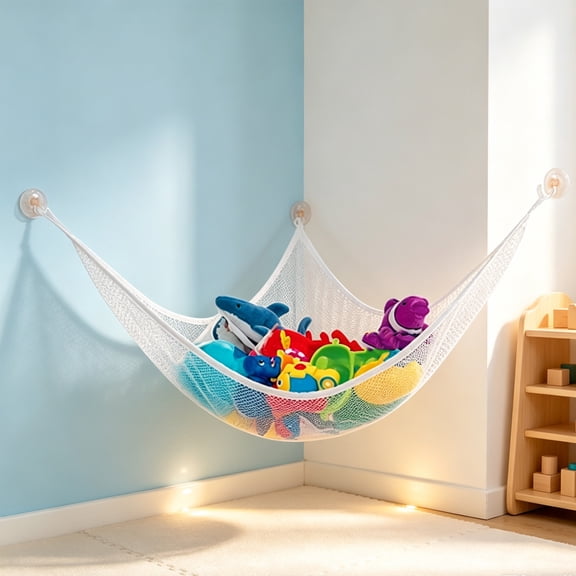BUTOMKY Large Corner Stuffed Animal Storage Hammock Net,Holds 12 Lbs Plushie Toys Organizer, | Plushie Net for Stuffed Animals|Stuffy Storage, Cute Bedroom, Room Decor | White,Size L 71" x 48" x 48"