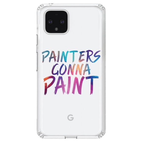 DistinctInk Clear Shockproof Hybrid Case for Google Pixel 4 XL (6.3" Screen) - TPU Bumper Acrylic Back Tempered Glass Screen Protector - Painters Gonna Paint