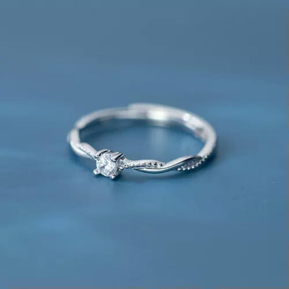 QQTDFG Women Jewelry Sterling Silver Solitaire CZ Thin Band Adjustable Ring A3084-7