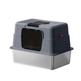 thumbnail image 2 of Fully Enclosed Cat Litter Box, Hooded Cat Litter Pan with Flip Entry Door, 50 x 35 x 35cm Overall Size, Stainless Steel Base 50 x 35 x 10cm, 2 of 7