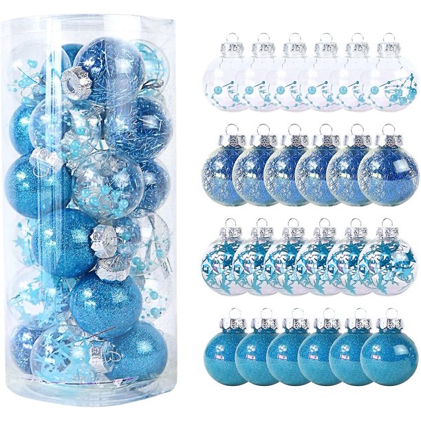 24 piezas de decoración del día de Navidad de 6 cm/2,36 pulgadas, juego de bolas transparentes de plástico de color, juego de bolas pintadas inastillables, colgante para árbol de Navidad para el hogar, suministros festivos (cielo Rojo Verde Cocina, Decoración y Otros