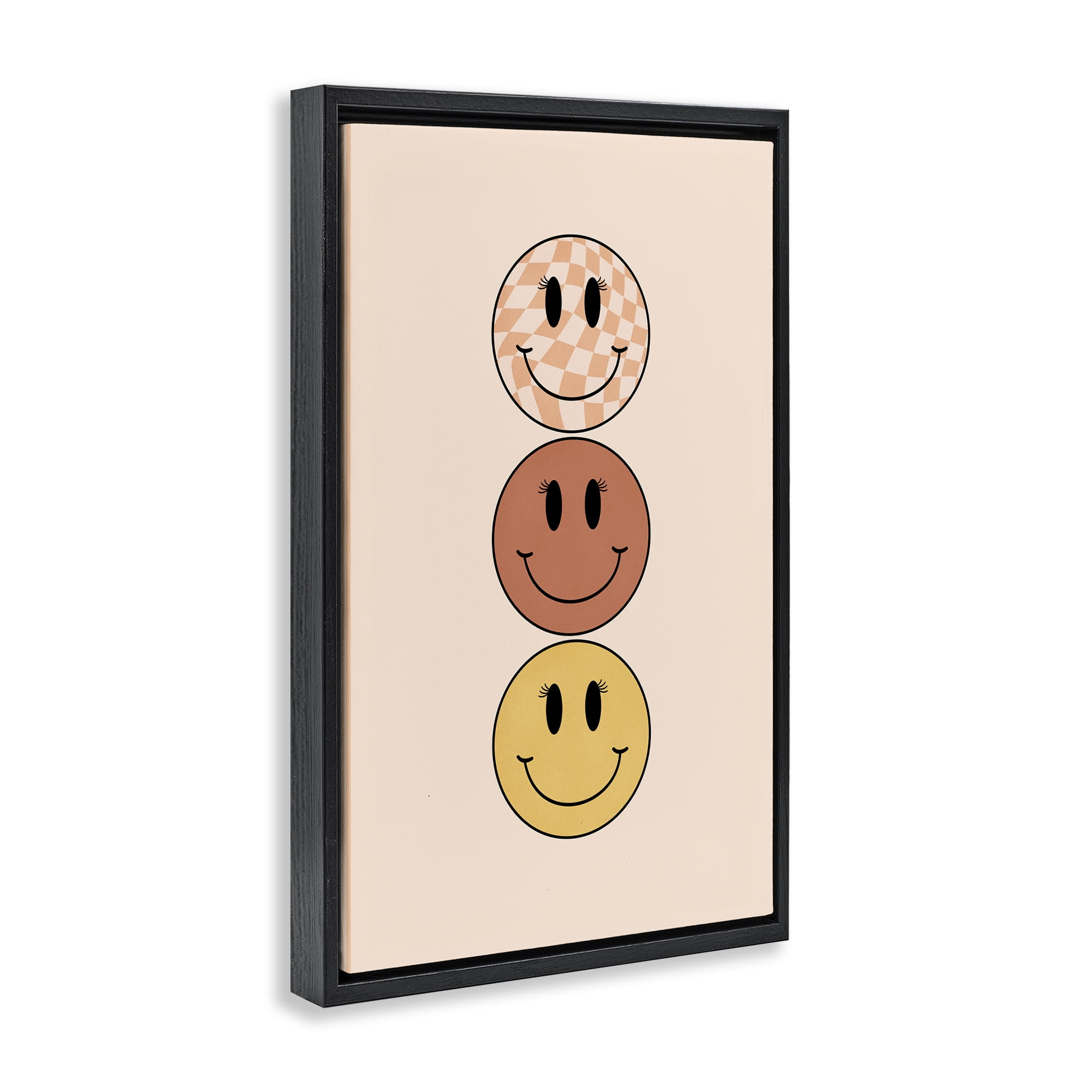 Stupell Industries Retro Smileys Trio Novelty Painting Black Floater Framed Art Print Wall Art, 21 x 31