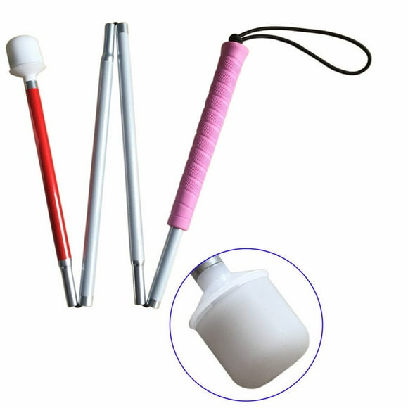 Canne de Mobilité Pliante en Aluminium pour les Aveugles (Se Plie en 4 Sections) Canne Blanche pour Enfants, Poignée Rose