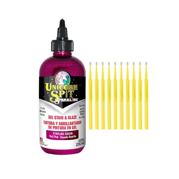 Unicorn SPiT Gel Stain & Glaze in One - 20 Complete Original & Sparkle Paint Collection with 10 TreBBies Fine Detail Sticks (8oz, Starling Sasha)