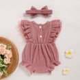 thumbnail image 2 of ZEHJUHAN Infants Baby Girl Ruffle Bubble Romper One-Piece Shorts Jumpsuit with Mesh Butterfly Sleeves Summer Outfit Pink，6-9M, 2 of 7