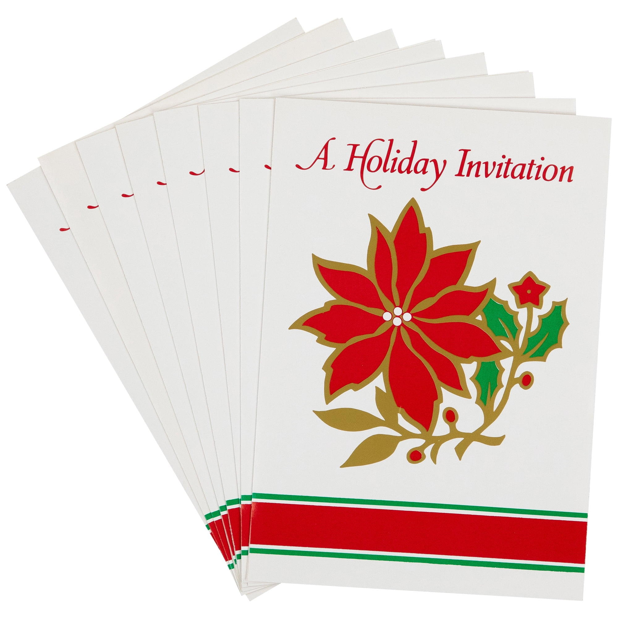 Poinsettia Christmas Invitations with Envelopes - Set of 40