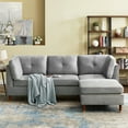 thumbnail image 1 of Sectional Sofa Couch with Ottoman, L-Shaped Couch with Nail Head Trim and Wood Legs, Modern Tufted Convertible Sectional Sleeper Sofa for Apartment Living Room and Office, Grey, 1 of 7