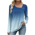 thumbnail image 5 of Htigea Women's Fall Shirts Gradient Color Long Sleeve Boho Tops Casual Loose Fit Blouse with Buttons Navy L, 5 of 6